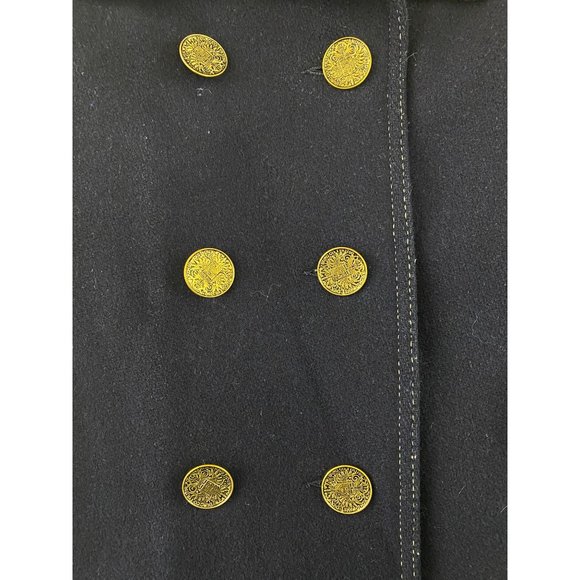 Vintage Arthur Jay Wool Peacoat S/M Navy Contrast Gold Button Quilted Liner Warm - Picture 12 of 16